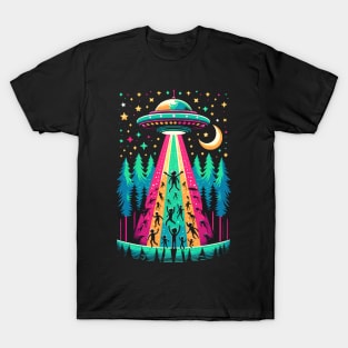 Galactic Festivity: Colorful UFO Abduction Party Design T-Shirt